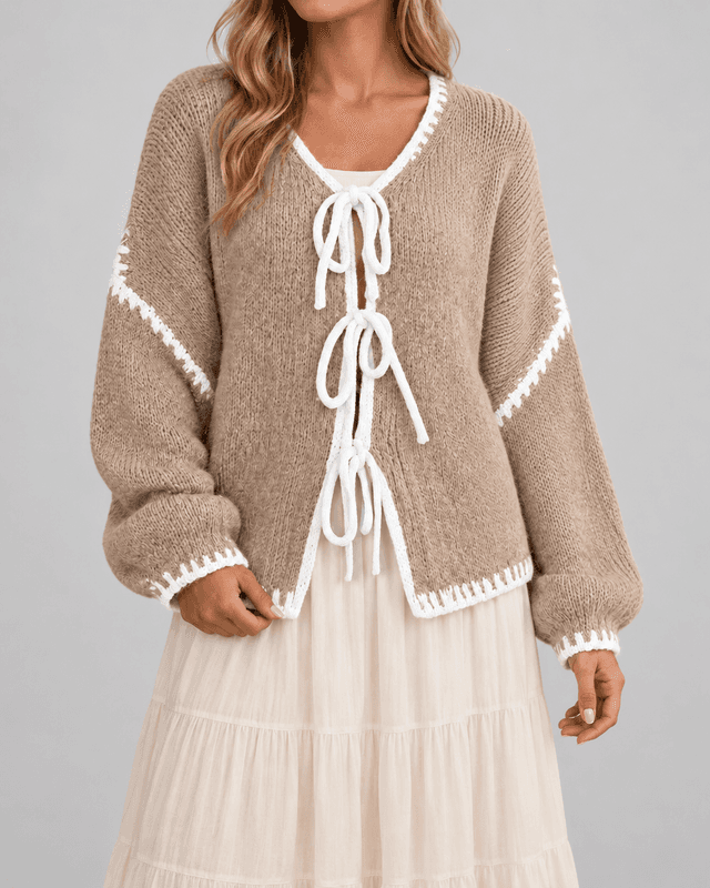 Prettygarden Camel White Cardigan