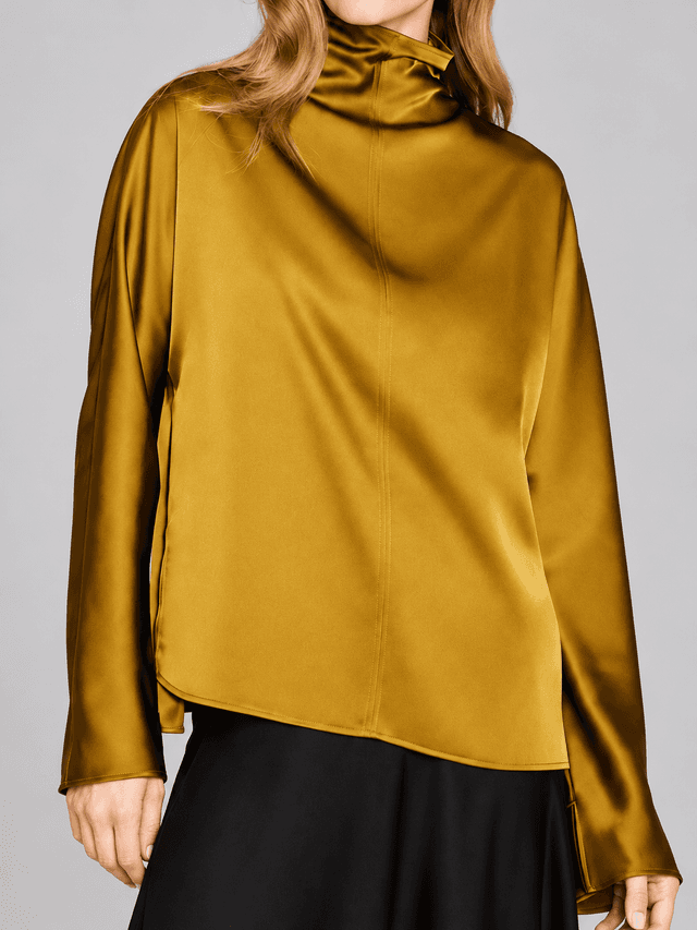 H&M Khaki Green Satin Mock Turtleneck Top