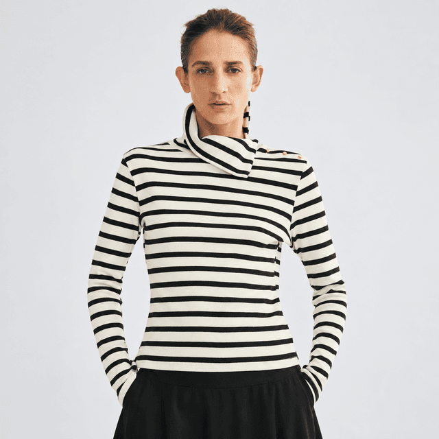 Button-Detail Mock Turtleneck Top