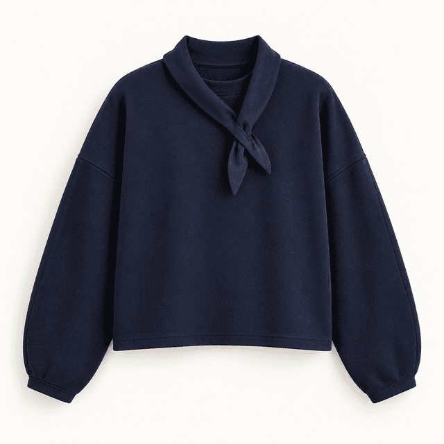 self. Navy Sweatshirt with Removable Scarf