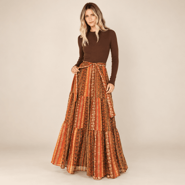 Emryn Sweater Dress – Brown + Rust Print