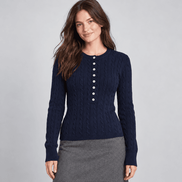 Cotton Cable Henley Sweater