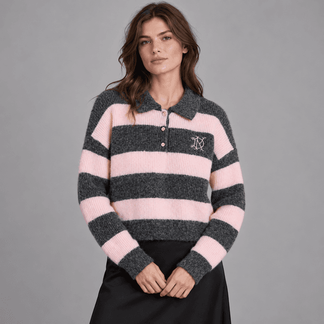 Rib-Knit Polo Sweater